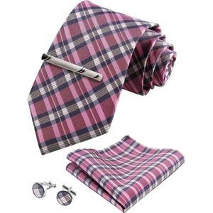 Mens Ties Set in Gift Box/ Plaid Pink Checkered Tie Set Gift for Men
